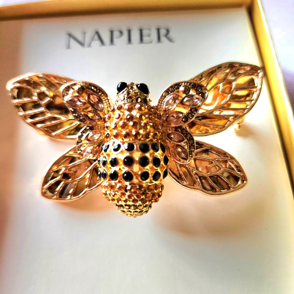 Napier Gold and Black Butterfly Brooch - Picture 1 of 4